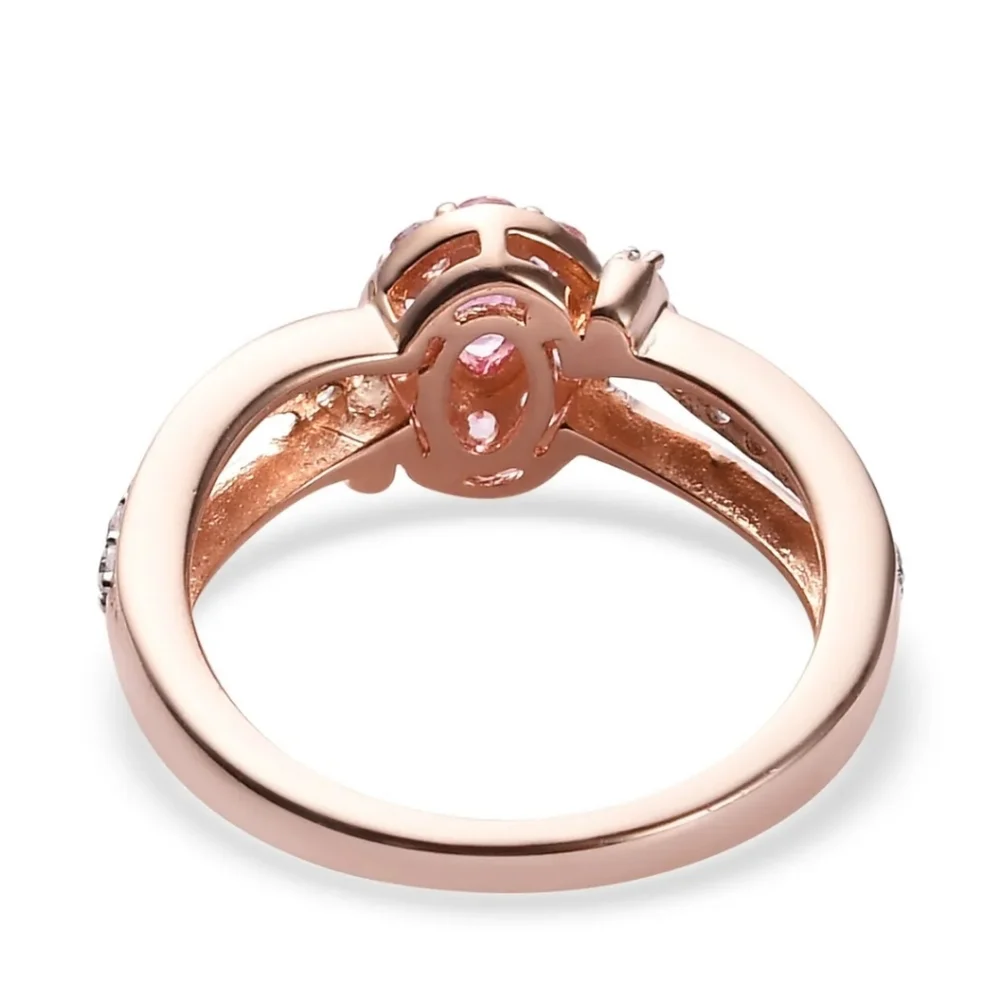 Natural Pink Sapphire & White Zircon Halo Ring in 14k Rose Gold/925 Size 7.5! - Picture 4 of 9